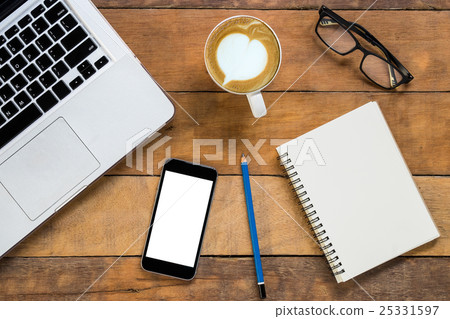 Office stuff with blank screen smartphone Office stuff with blank screen smartphone 25331597
