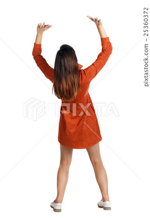 back view of woman pushes wall. Isolated over back view of woman pushes wall. Isolated over 25360372