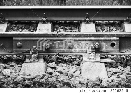 Railway details, rails joint with gap, closeup 25362346