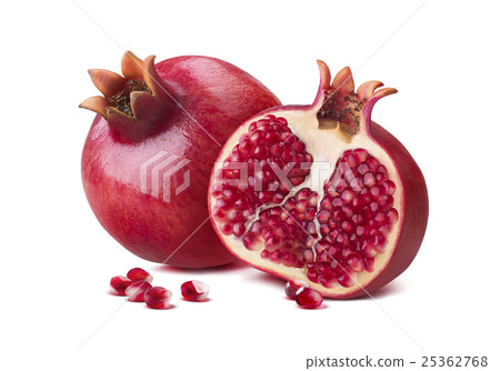 Whole pomegranate half seeds isolated on white 25362768