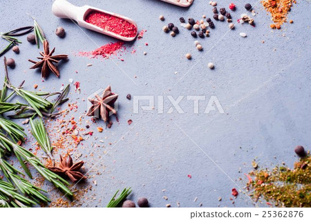 wooden spoons with spices and herbs wooden spoons with spices and herbs 25362876