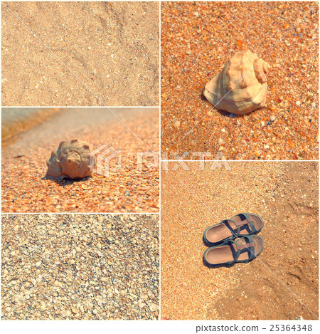 Holiday mosaic of shot of sand, transparent water Holiday mosaic of shot of sand, transparent water 25364348