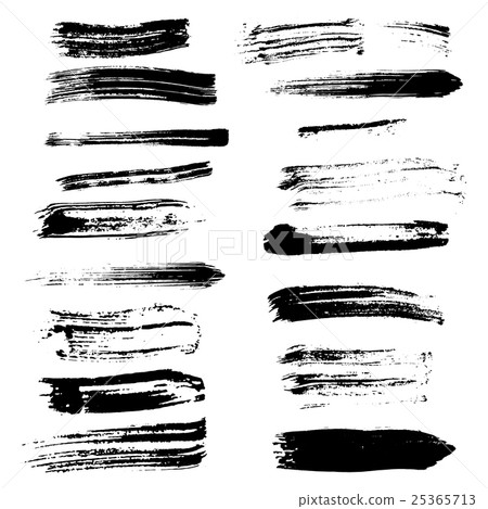 Collection of grunge black ink brush strokes. 25365713