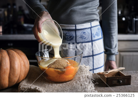 Adding condensed milk for pumpkin dump cake Adding condensed milk for pumpkin dump cake 25366125