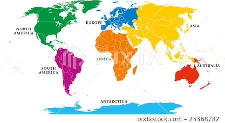 Seven continents map with national borders 25368782