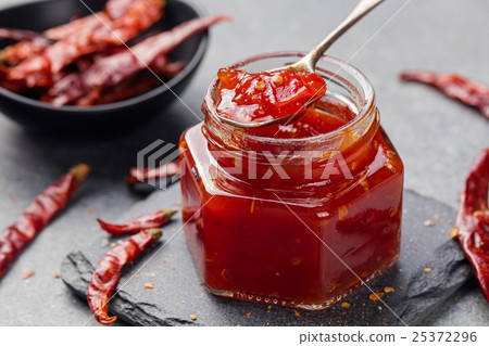 Tomato and chili sauce, jam, confiture Glass jar Tomato and chili sauce, jam, confiture Glass jar 25372296