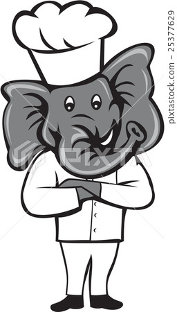 Chef Elephant Arms Crossed Standing Cartoon Chef Elephant Arms Crossed Standing Cartoon 25377629
