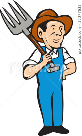 Farmer Pitchfork Shoulder Standing Cartoon Farmer Pitchfork Shoulder Standing Cartoon 25377632