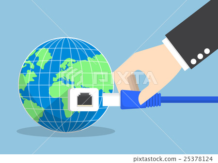 Businessman connecting plug into the world 25378124