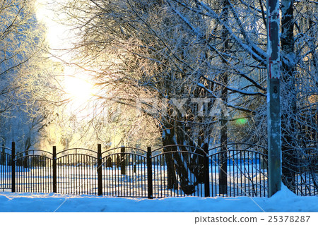 fence covered snow winter park - Stock Photo [25378287] - PIXTA