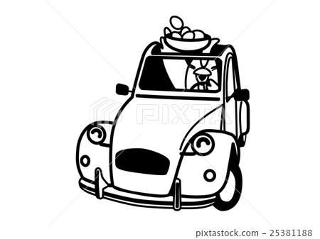 Rooster illustration 03_ Old car, black and white 25381188