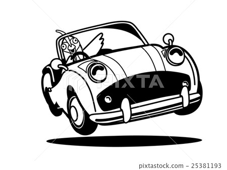 Rooster illustration 08_ old car monochrome Rooster illustration 08_ old car monochrome 25381193