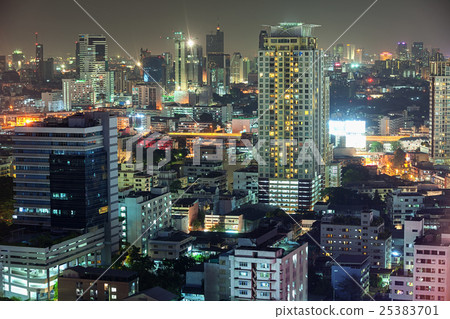 Asian downtown night scene, modern buildings 25383701