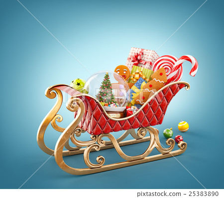 Unusual 3D illustration of red christmas sleigh Unusual 3D illustration of red christmas sleigh 25383890