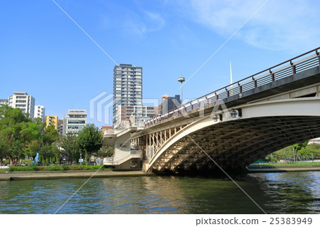 Temple bridge over Osaka Nakanoshima Tosabori River 25383949
