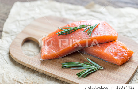 Raw salmon on the wooden board Raw salmon on the wooden board 25384432