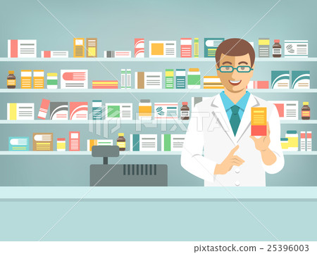 Pharmacist counter man with medicine in pharmacy 25396003