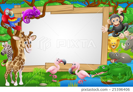 Cartoon Safari Animals Sign Cartoon Safari Animals Sign 25396406