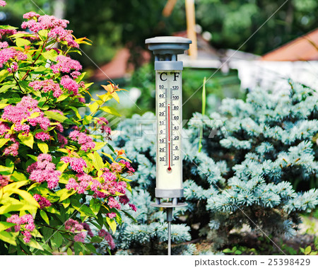 Modern outdoor thermometer in summer garden. 25398429