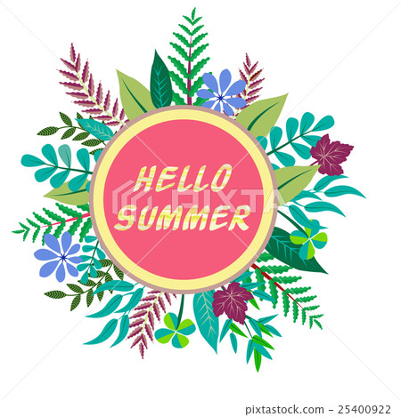 Hello Summer background and round frame - Stock Illustration [25400922 ...