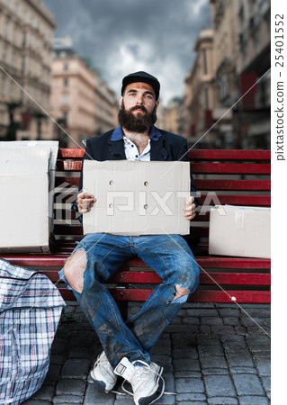 Vagrant with cardboard 25401552