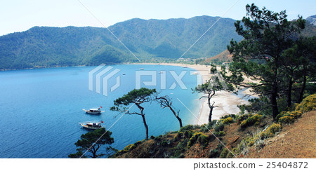 Tourist boats in the sea. View on Adrasan Bay. 25404872