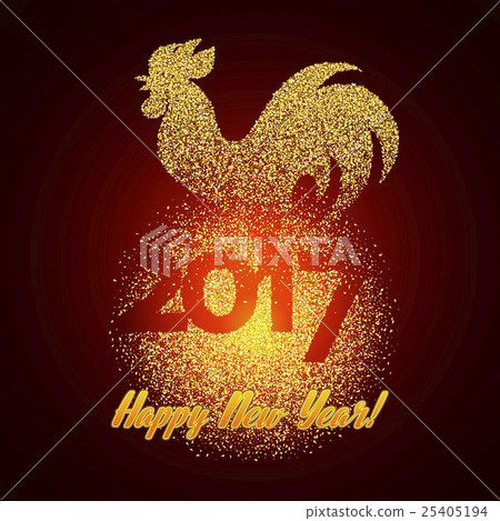 Golden glitter rooster with sparkles on black Golden glitter rooster with sparkles on black 25405194