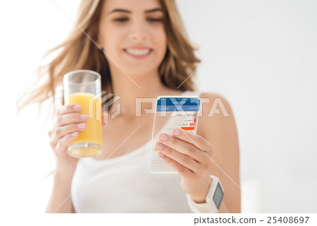 Joyful woman using cell phone Joyful woman using cell phone 25408697