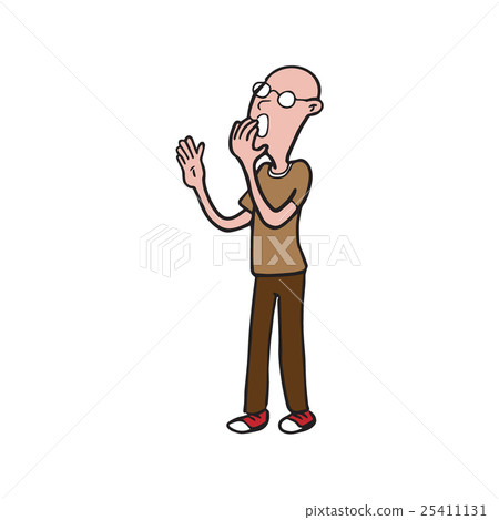 Sleepy bald mand yawning cartoon drawing Sleepy bald mand yawning cartoon drawing 25411131