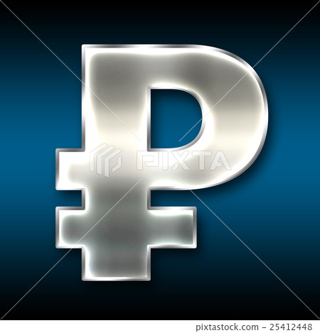 Colorful 3D font on dark background: currency symbol - Russian ruble (high resolution 3D CG rendering ∕ coloring illustration) 25412448