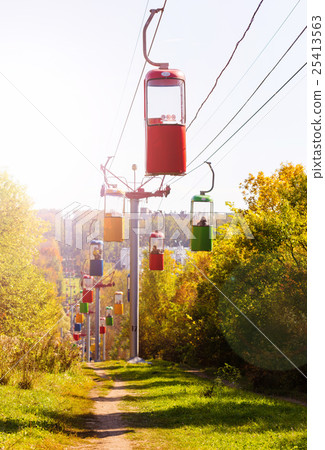 cableway with multicolored cabins cableway with multicolored cabins 25413563