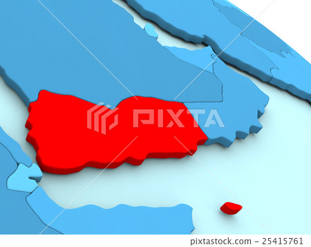 Yemen in red on blue globe Yemen in red on blue globe 25415761