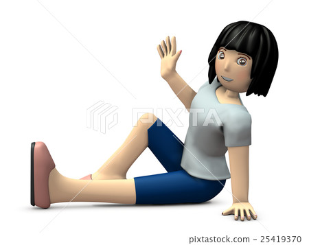 A young woman sitting and waving a hand A young woman sitting and waving a hand 25419370