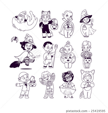 Kids in Halloween Costumes. Halloween Coloring 25419595