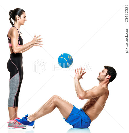 couple man and woman fitness exercises isolated 25422523