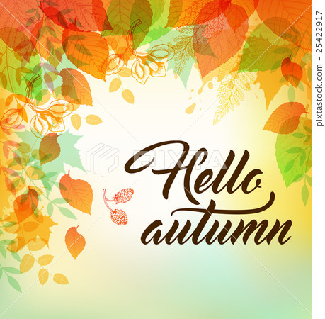 Autumn background with orange and green leaves Autumn background with orange and green leaves 25422917
