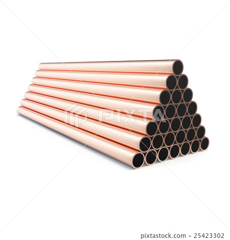 Copper pipes isolated on white background. 3d 25423302