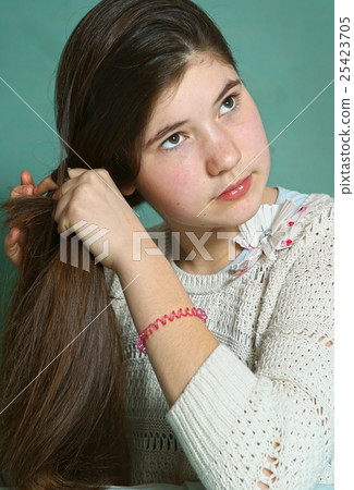 teen girl with long stright thick brown hair teen girl with long stright thick brown hair 25423705