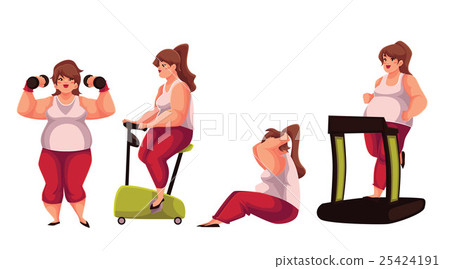 Fat woman doing sport exercises isolated on white 25424191