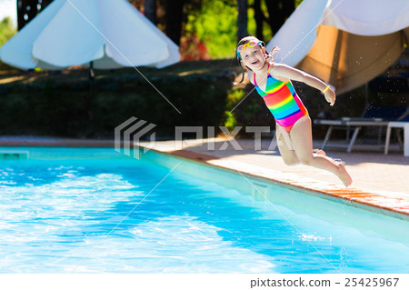 Little girl jumping into swimming pool Little girl jumping into swimming pool 25425967