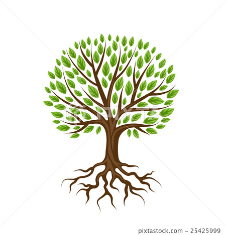 Abstract stylized tree with roots and leaves - Stock Illustration ...