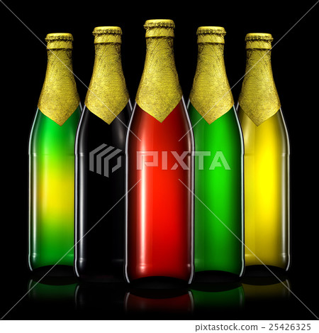Set of beer bottles isolated on black background Set of beer bottles isolated on black background 25426325