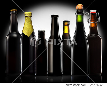 Set of beer bottles isolated on black background Set of beer bottles isolated on black background 25426326