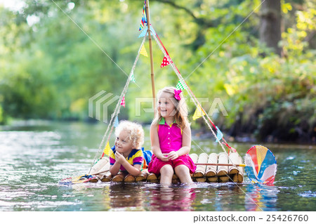 Kids on wooden raft Kids on wooden raft 25426760