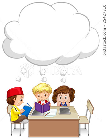 Three kids studying on table 25427810