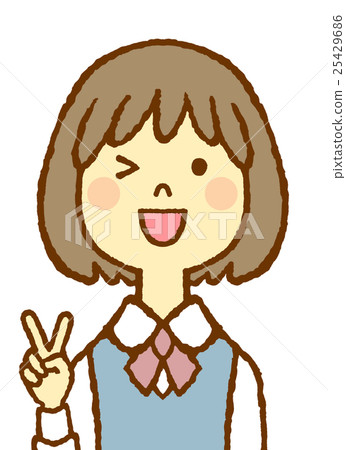Young women uniform V sign Young women uniform V sign 25429686