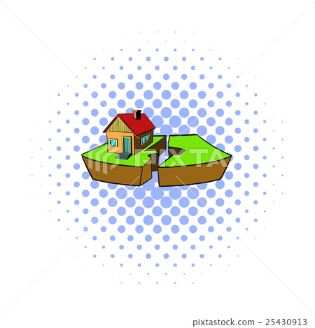 Earthquake and damaged home icon, comics style 25430913