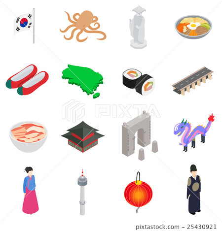 South Korea icons set, isometric 3d style South Korea icons set, isometric 3d style 25430921