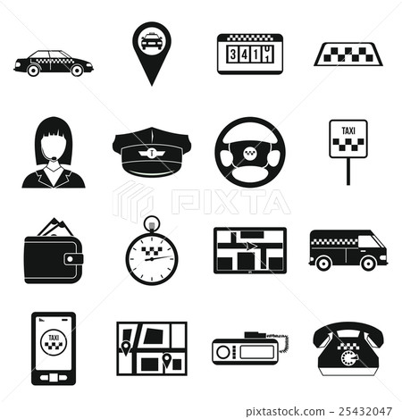 Taxi Icons set, simple style Taxi Icons set, simple style 25432047