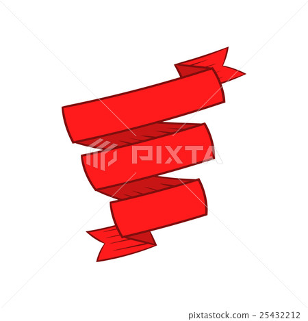 Decorative red ribbon icon, cartoon style 25432212